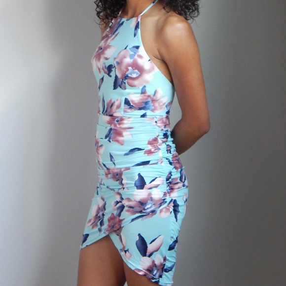Dresses & Skirts - B2G1 Floral Printed Ruched Halter Bodycon Dress